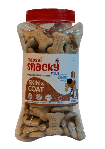 Freossi Snacky Plus Skin And Coat Real Chicken Biscuits - Jar